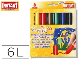 Témpera sólida Playcolor Pocket escolar 6 barras 5g. colores surtidos